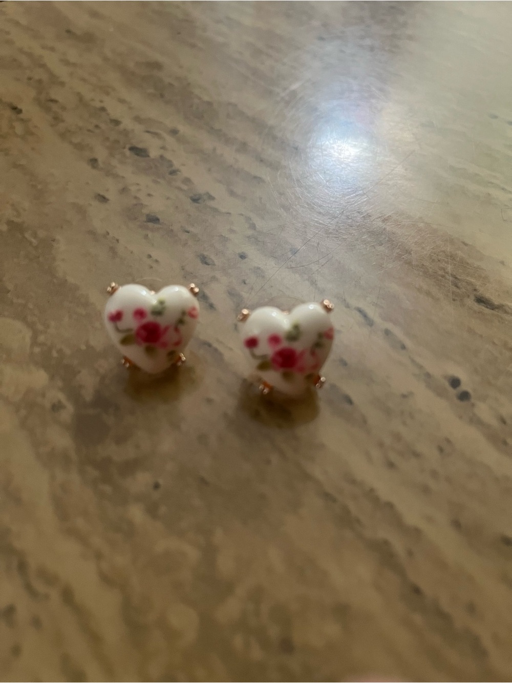 Betsey Johnson White Heart Floral Stud Earrings with Pink Roses